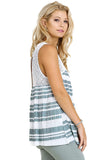 Lace & Striped Babydoll Tank Top, Sage