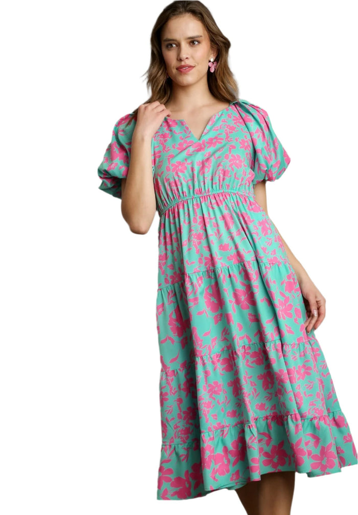 umgee usa Floral Tiered Pocket Midi Dress