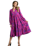 Floral Print Midi Dress, Magenta