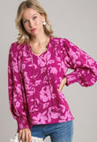 umgee usa Floral Print Notch Neck Top