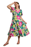 umgee floral balloon sleeve midi dress