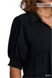Tiered Cuffed Sleeve Dress, Black