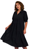 Tiered Cuffed Sleeve Dress, Black