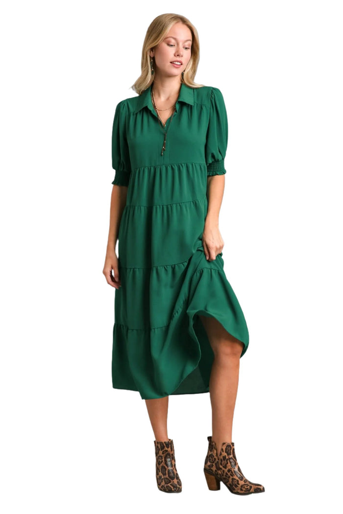 umgee usa cuff Sleeve Tiered Midi Dress