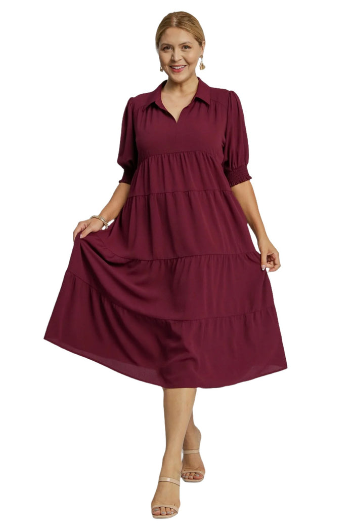umgee usa cuff Sleeve Tiered Midi Dress