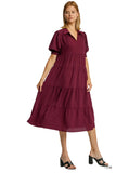 umgee usa cuff Sleeve Tiered Midi Dress
