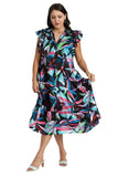 umgee usa Leaf Print Tiered Midi Dress