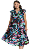umgee usa Leaf Print Tiered Midi Dress