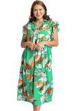 Umgee Floral Print Collared Double Layered Ruffle Sleeves