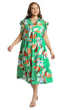 Floral Print Collared Midi Dress, Green
