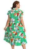Floral Print Collared Midi Dress, Green
