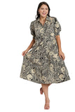 Abstract Print Midi Dress, Black