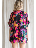 Abstract V-Neck Shift Top, Black
