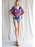 Abstract V-Neck Shift Top, Royal