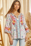 Floral Embroidered Geometric Blouse