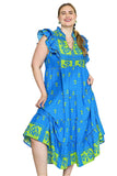 Floral Tiered Ruffle Midi Dress, Blue