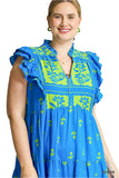 Floral Tiered Ruffle Midi Dress, Blue