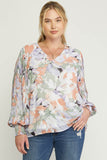 entro USA Floral Pleated Sleeve Blouse