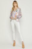 entro USA Floral Pleated Sleeve Blouse