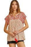 Andree by Unit savanna jane Floral Embroidered Leopard Babydoll Top
