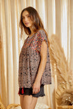 Geometric Babydoll Floral Embroidered Top