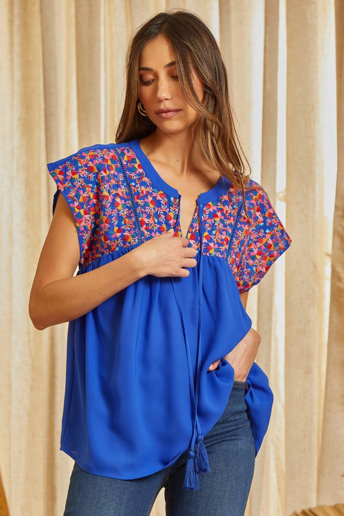 Andree by Unit savanna jane babydoll Embroidered Top, Royal