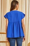 Embroidered Babydoll Top, Royal