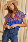 Embroidered Babydoll Top, Royal