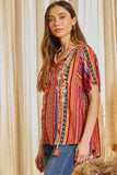 Floral Embroidered Striped Top