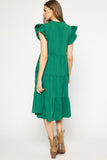 Ruffled Pocket Tiered Midi Dress, Green