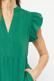 Ruffled Pocket Tiered Midi Dress, Green