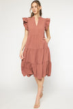 Ruffled Pocket Tiered Midi Dress, Cinnamon