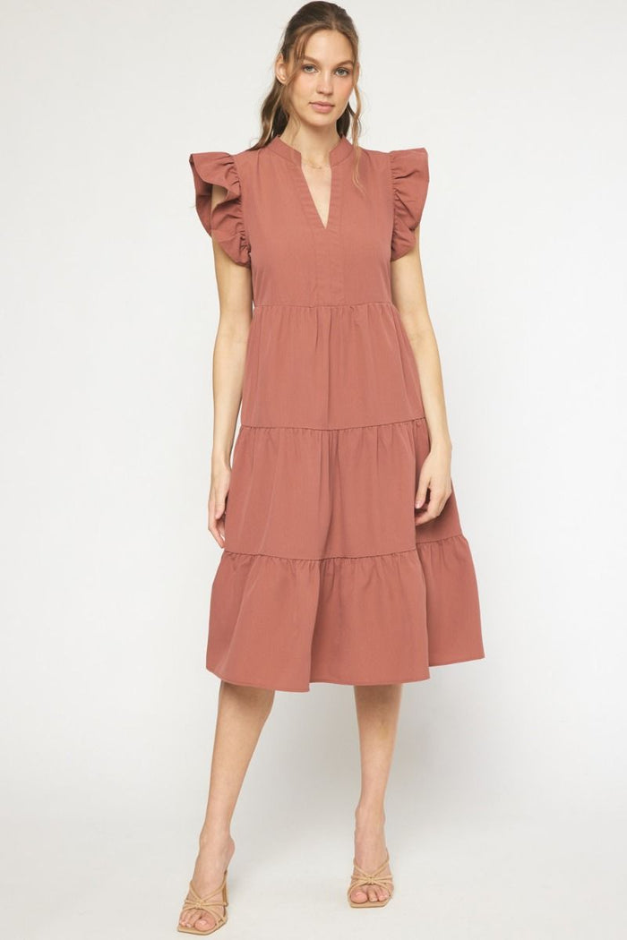 Entro Usa Ruffled Tiered Pocket Midi Dress