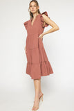 Ruffled Pocket Tiered Midi Dress, Cinnamon