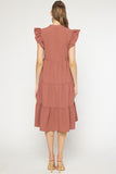 Ruffled Pocket Tiered Midi Dress, Cinnamon