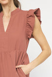 Ruffled Pocket Tiered Midi Dress, Cinnamon