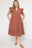 Ruffled Pocket Tiered Midi Dress, Cinnamon