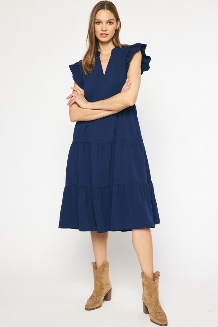 Entro Usa Ruffled Tiered Pocket Midi Dress