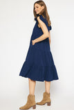 Ruffled Pocket Tiered Midi Dress, Navy