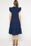 Ruffled Pocket Tiered Midi Dress, Navy