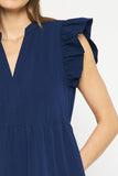 Ruffled Pocket Tiered Midi Dress, Navy