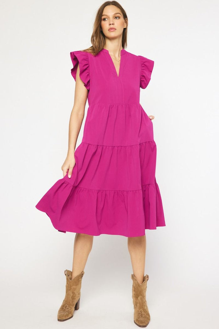 Entro Usa Ruffled Tiered Pocket Midi Dress