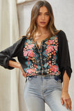 Embroidered Roll Tab Sleeve Blouse   andree by unit / savanna jane