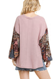 Paisley Print Waffle Knit Top, Blush