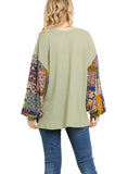 Paisley Print Waffle Knit Top, Sage