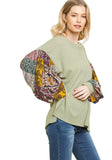Paisley Print Waffle Knit Top, Sage