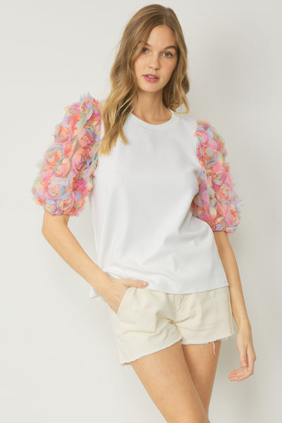 entro 3d Floral Puff Sleeve Top – Violet Skye Boutique