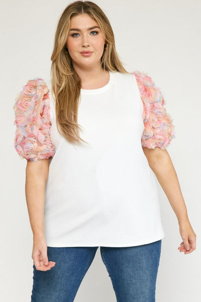 entro 3d Floral Puff Sleeve Top – Violet Skye Boutique