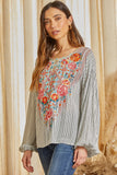 Embroidered & Striped Top