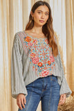 Embroidered & Striped Top